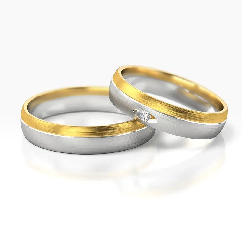 Bicolor Gold Trauringe mit Zirkonia 4.5mm