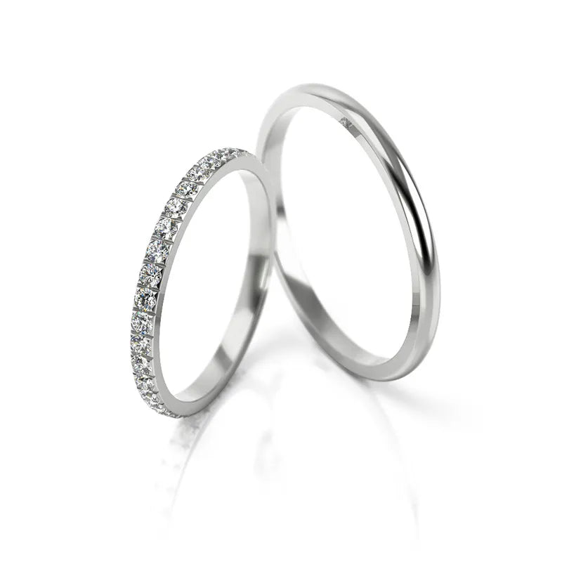 Schlanke weiße Gold Eheringe mit Zirkonia 1,8 mm