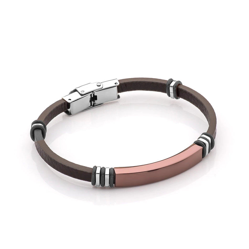 Herren Leder- und Stahlarmband zur Gravur