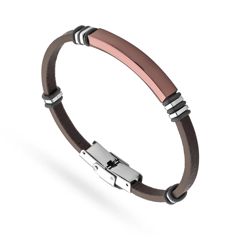 Herren Leder- und Stahlarmband zur Gravur