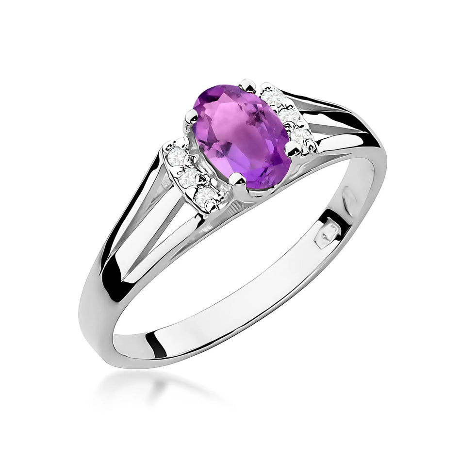 Goldring mit 0,40 ct Amethyst und 0,052 ct Diamanten