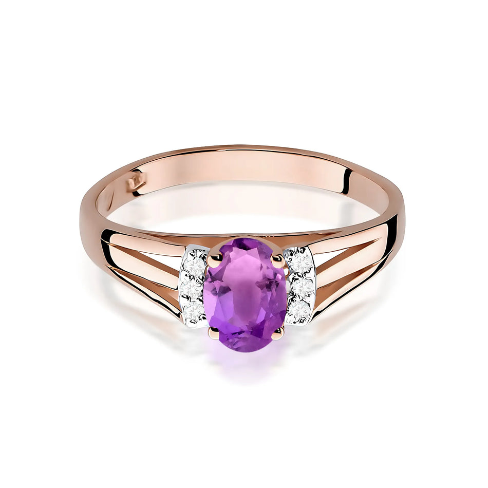 Goldring mit 0,40 ct Amethyst und 0,052 ct Diamanten