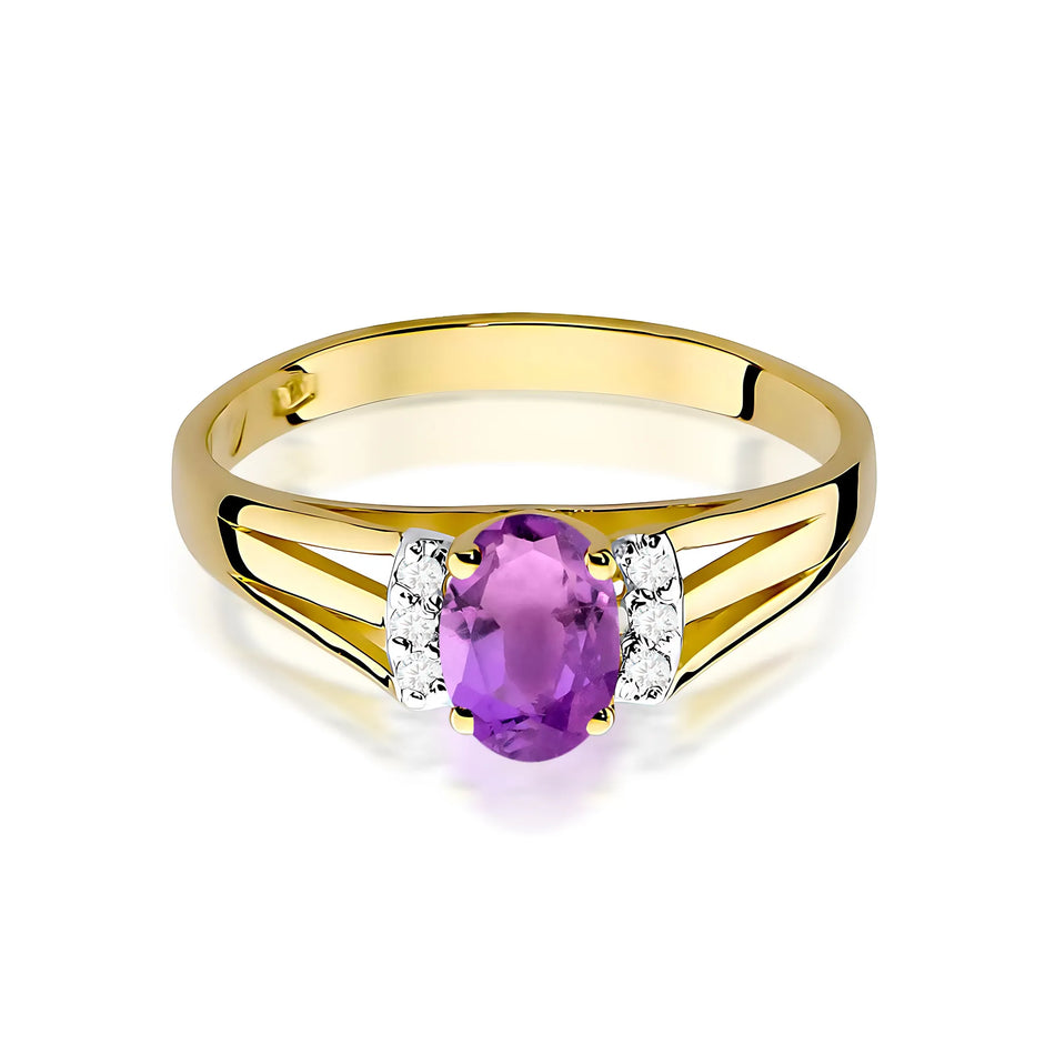 Goldring mit 0,40 ct Amethyst und 0,052 ct Diamanten