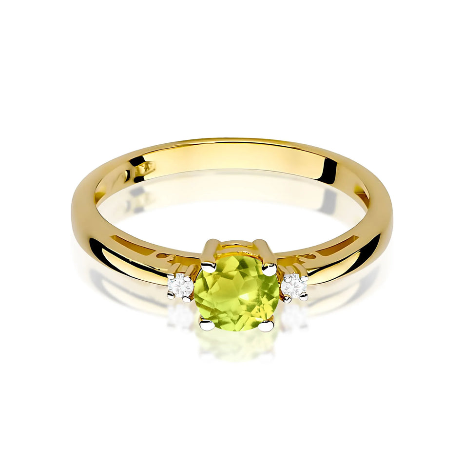 Goldring mit 0,60 ct Olivin und Diamanten