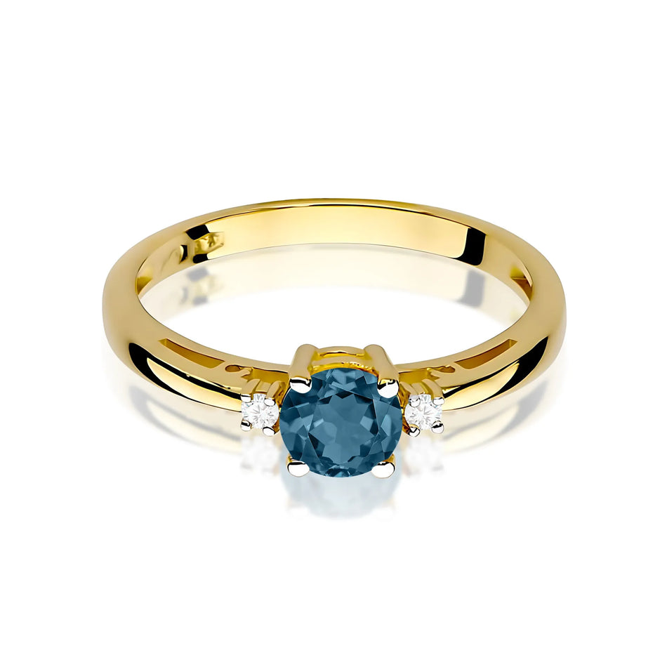 Gold Ring with 0.50ct Topaz London Blue and 0.029ct Diamonds