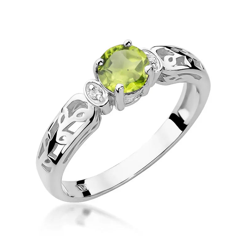 Goldring mit 0,60 ct Olivin und 0,02 ct Diamanten