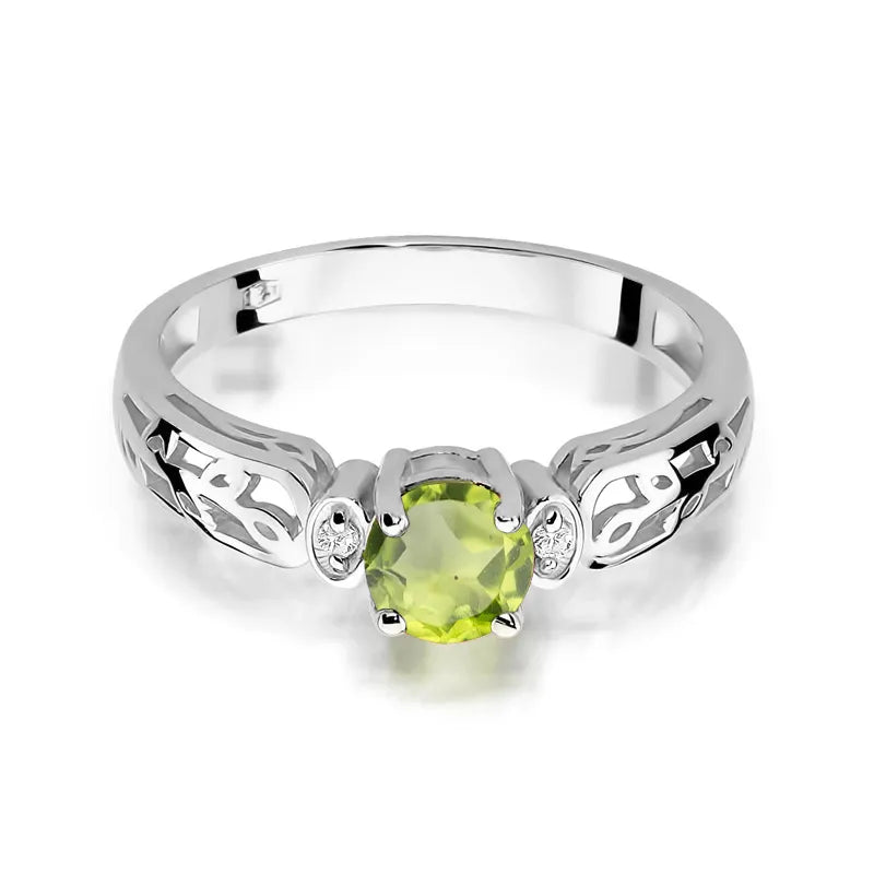 Goldring mit 0,60 ct Olivin und 0,02 ct Diamanten