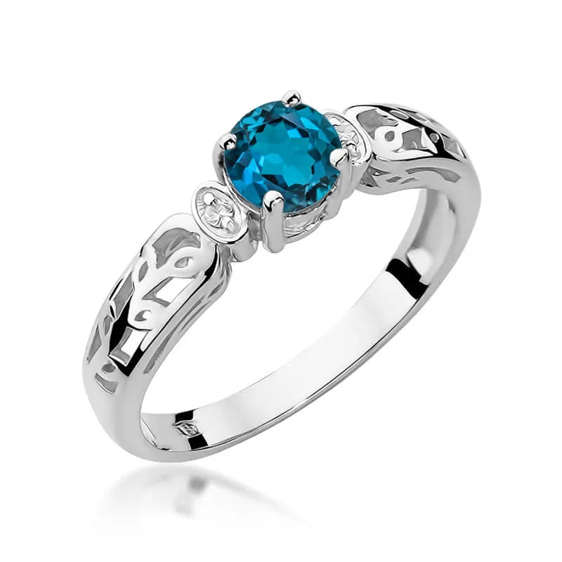 Goldring mit 0,50 ct London Blue Topas und 0,02 ct Diamanten