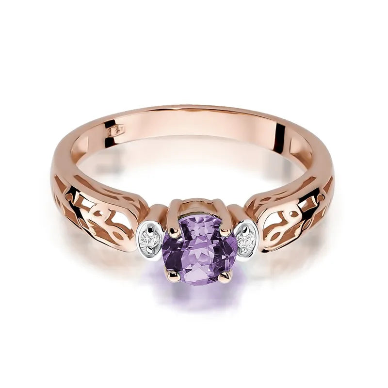 Gold Ring with 0.50ct Amethyst and 0.02ct Diamonds