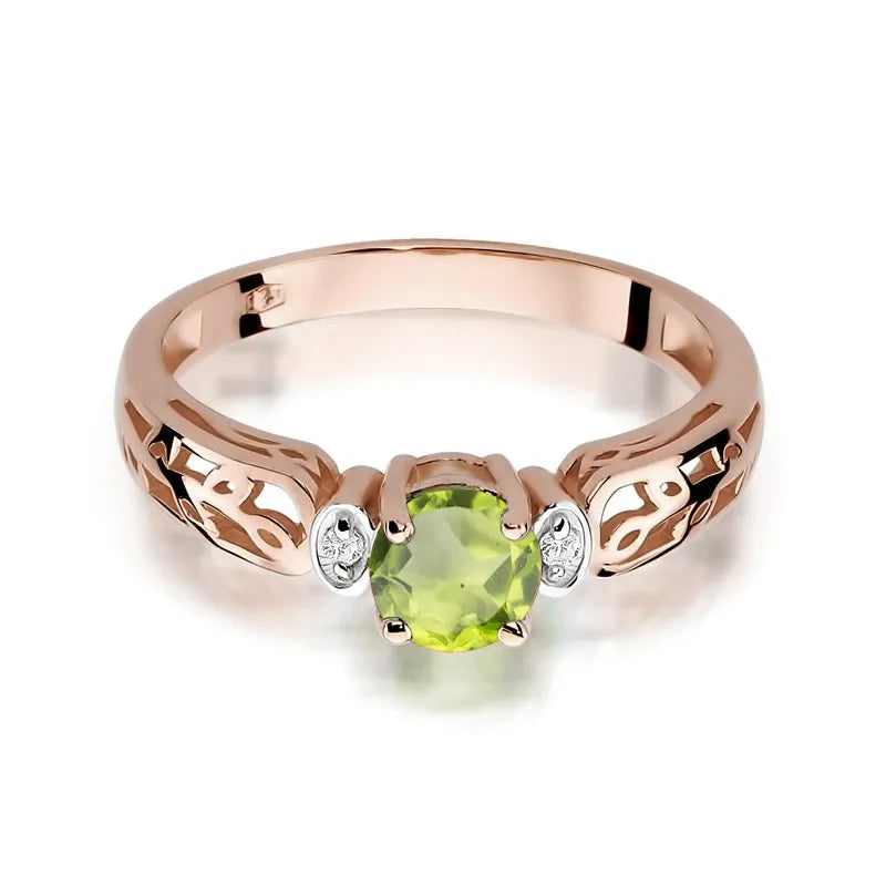 Gold Ring with 0.60ct Olivine and 0.02ct Diamonds