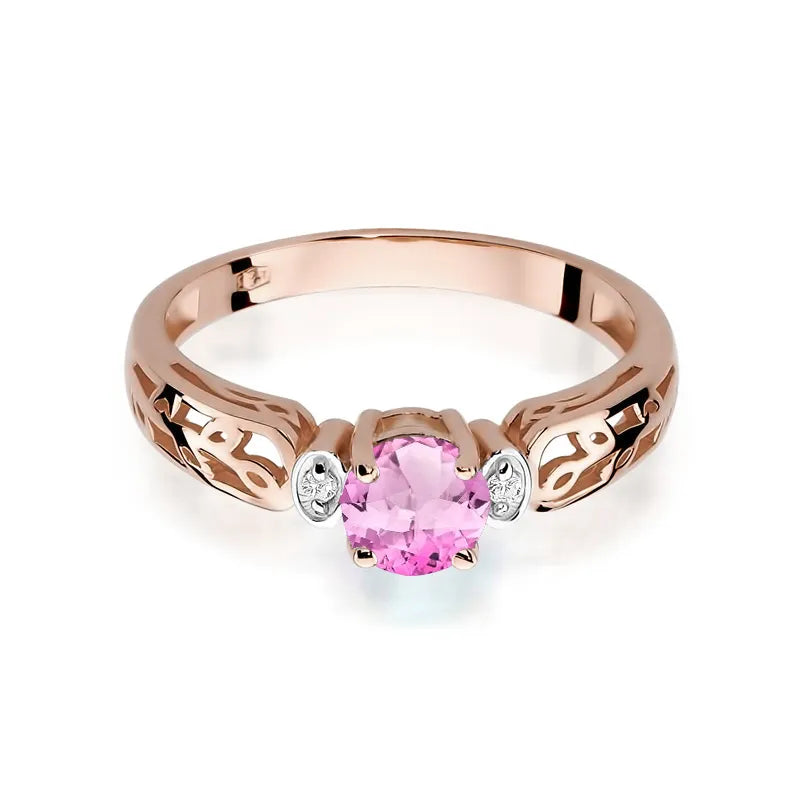 Gold Ring with 0.60ct Pink topaz and 0.02ct Diamonds