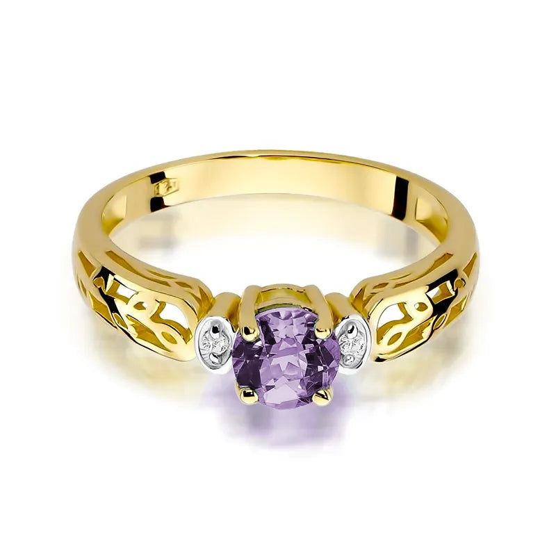 Gold Ring with 0.50ct Amethyst and 0.02ct Diamonds