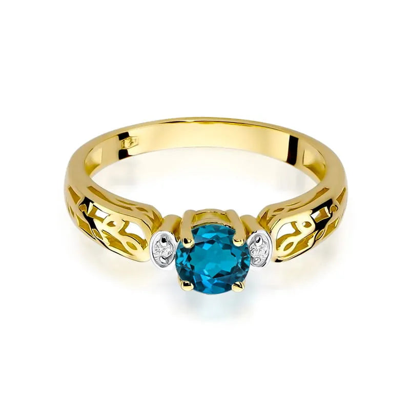 Goldring mit 0,50 ct London Blue Topas und 0,02 ct Diamanten