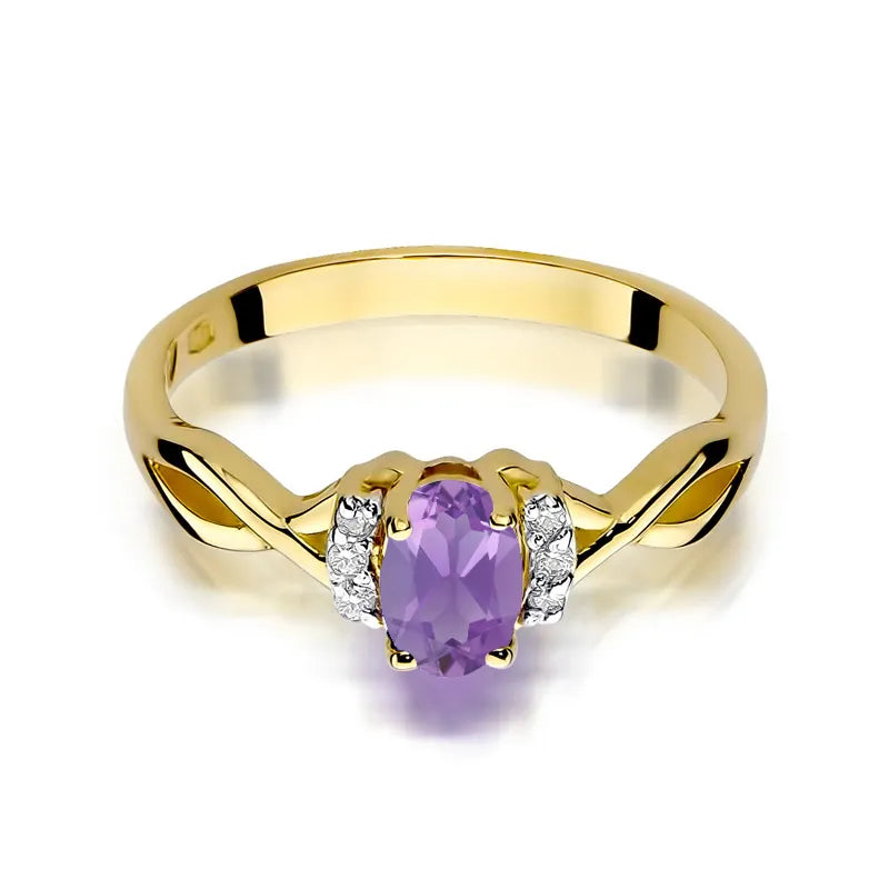 Goldring mit 0,40 ct Amethyst und 0,052 ct Diamanten