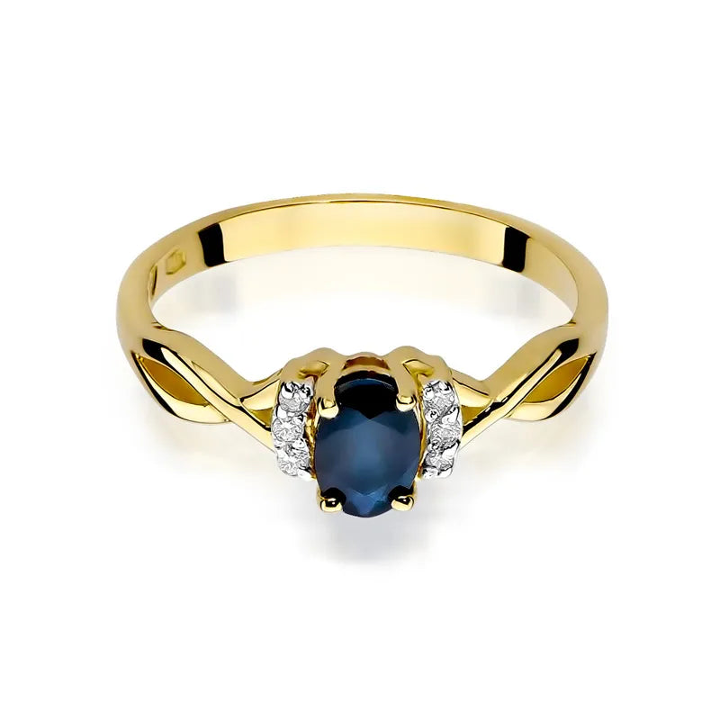 Goldring mit 0,70 ct Saphir und 0,052 ct Diamanten