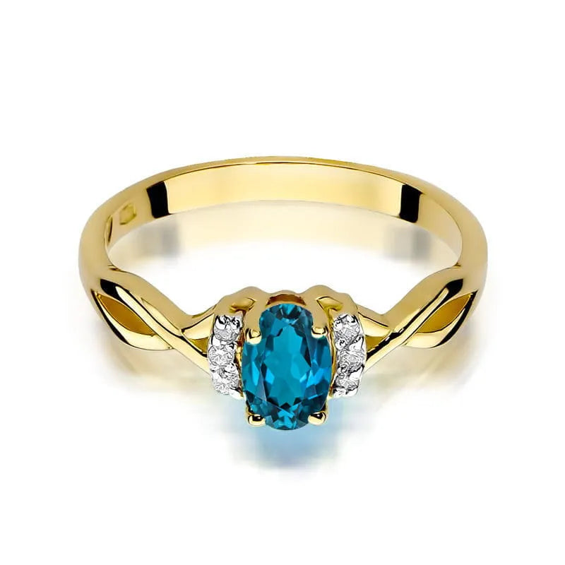 Goldring mit 0,50 ct London Blue Topas und 0,052 ct Diamanten