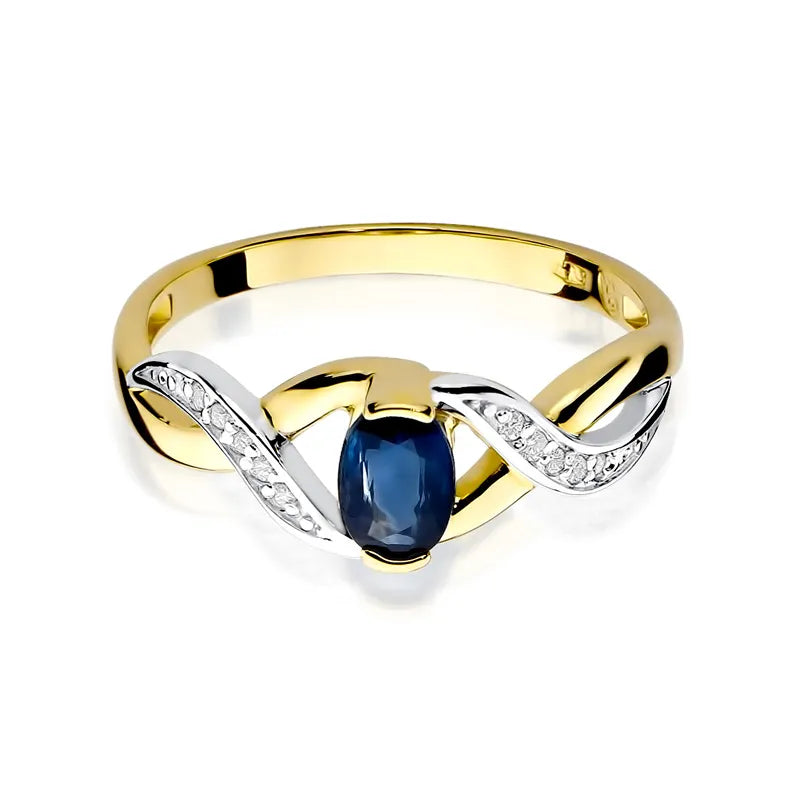 Goldring mit 0,70 ct Saphir und 0,05 ct Diamanten