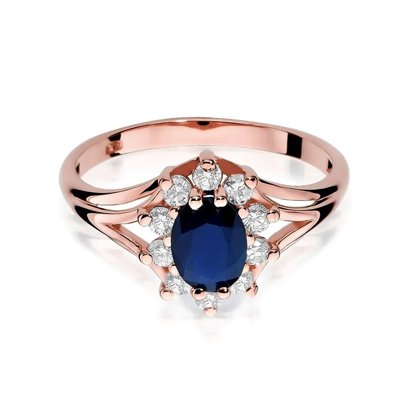 Gold Ring with 0.90ct Sapphire and 0.30ct Diamonds