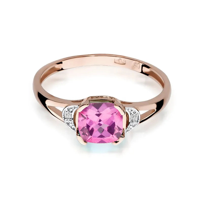 Gold Ring with 1.10ct Pink topaz and 0.01ct Diamonds