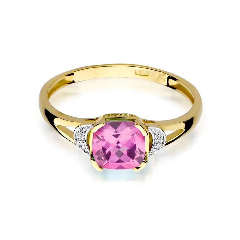 Gold Ring with 1.10ct Pink topaz and 0.01ct Diamonds