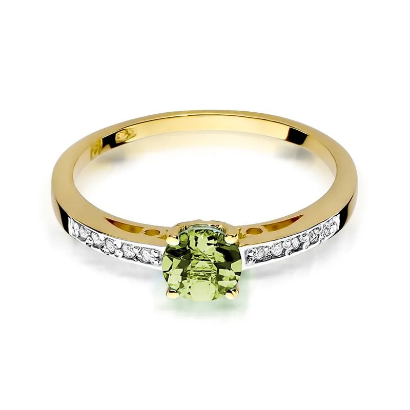 Goldring mit 0,60 ct Olivin und 0,05 ct Diamanten