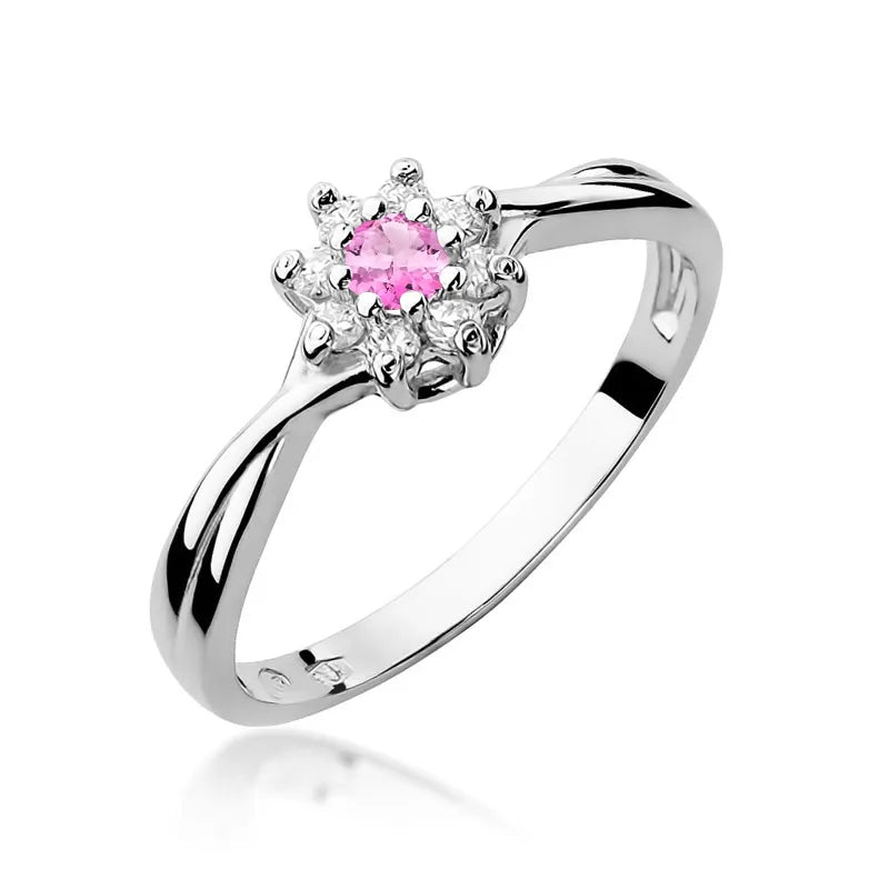 Goldring mit 0,13 ct Pinktopas und 0,116 ct Diamanten