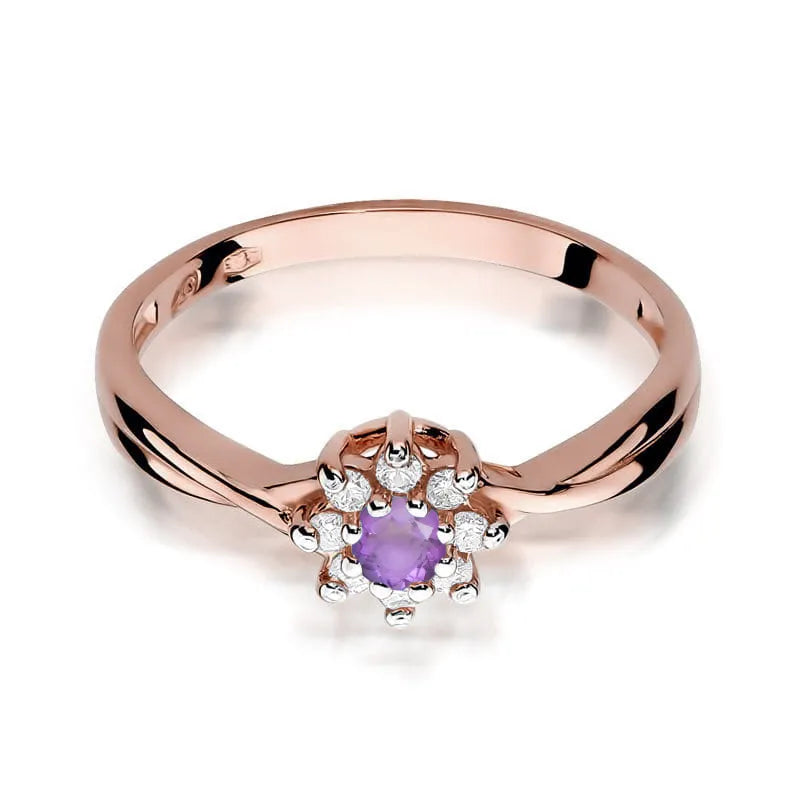 Goldring mit 0,10 ct Amethyst und Diamanten