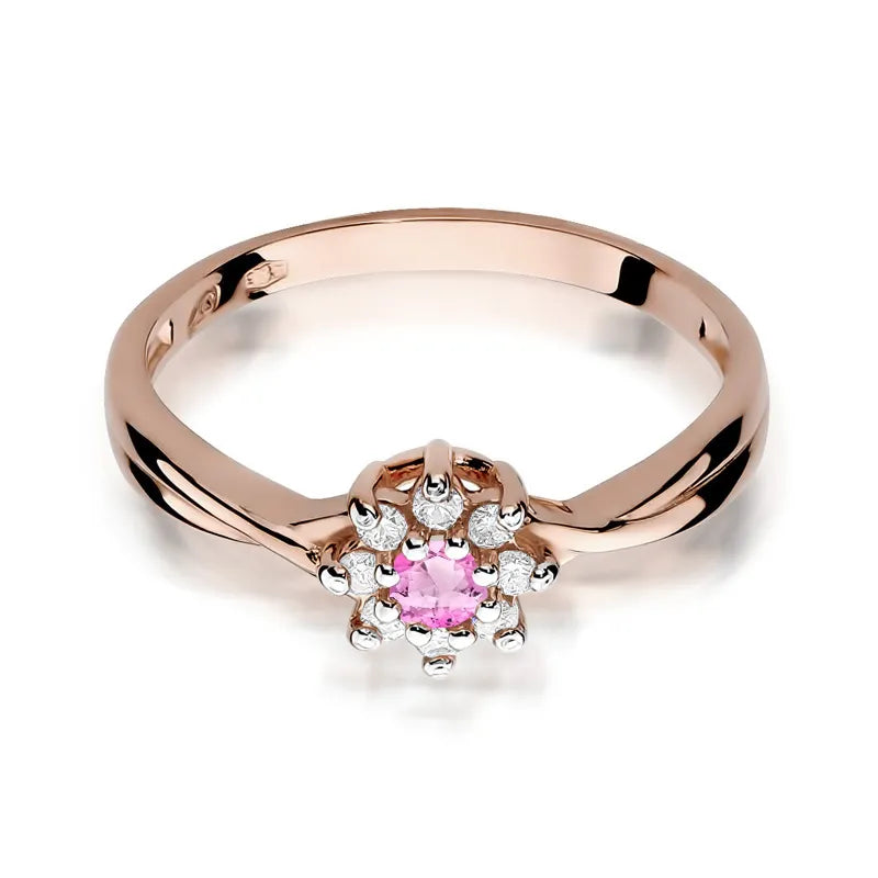 Goldring mit 0,13 ct Pinktopas und 0,116 ct Diamanten