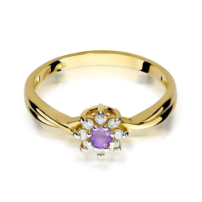 Goldring mit 0,10 ct Amethyst und Diamanten