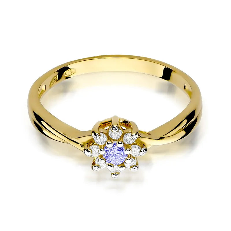 Goldring mit 0,15 ct Tansanit und Diamanten