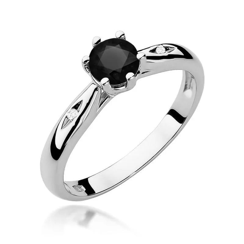 Goldring mit 0,50 ct schwarzem Diamant und 0,01 ct Diamanten