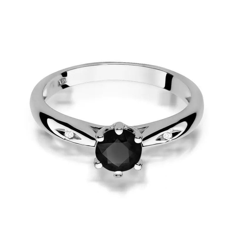 Goldring mit 0,50 ct schwarzem Diamant und 0,01 ct Diamanten