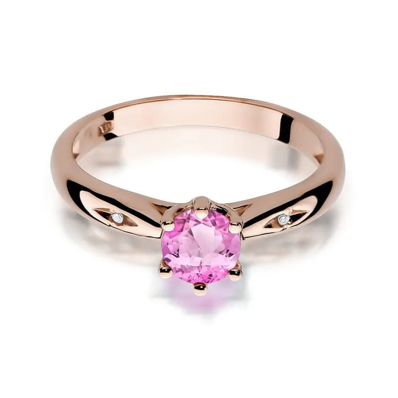 Gold Ring with 0.60ct Pink topaz and 0.01ct Diamonds