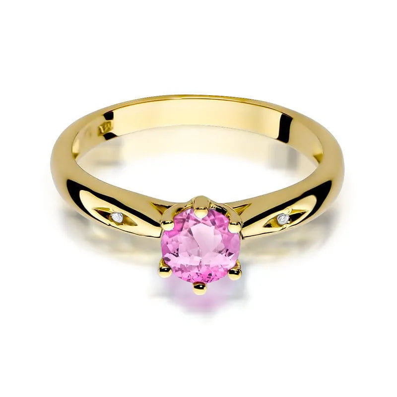 Gold Ring with 0.60ct Pink topaz and 0.01ct Diamonds