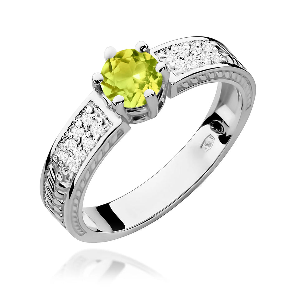 Goldring mit 0,60 ct Olivin und 0,08 ct Diamanten