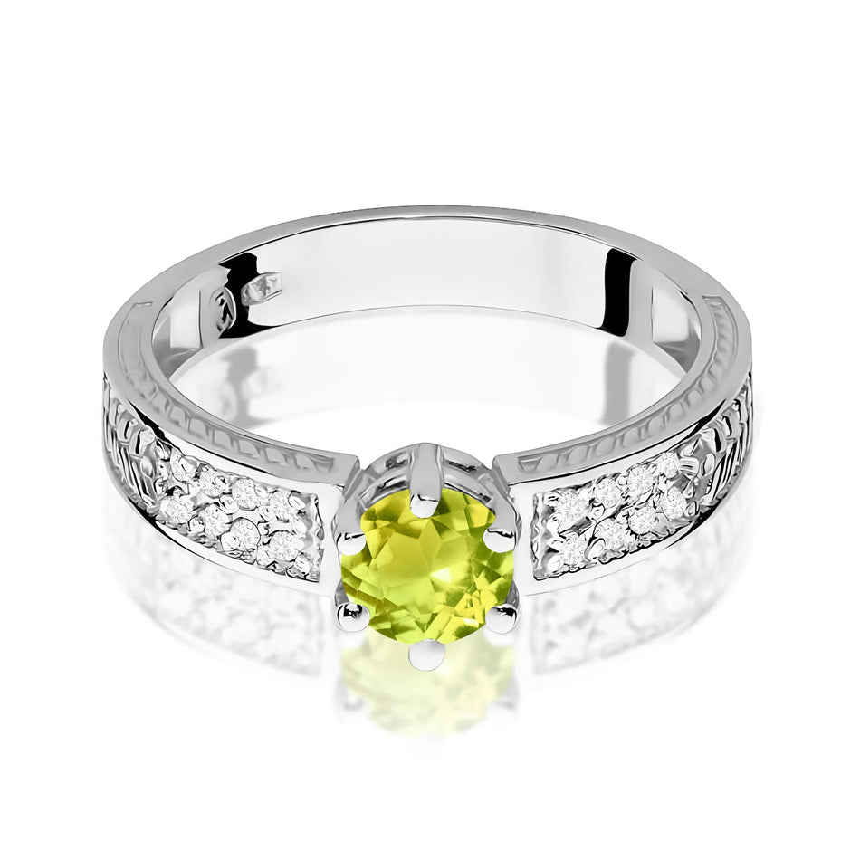 Goldring mit 0,60 ct Olivin und 0,08 ct Diamanten