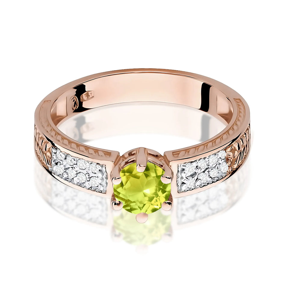 Gold Ring with 0.60ct Olivine and 0.08ct Diamonds