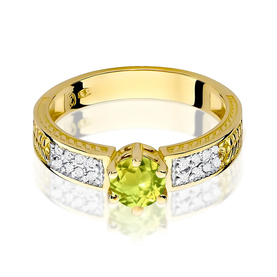 Gold Ring with 0.60ct Olivine and 0.08ct Diamonds