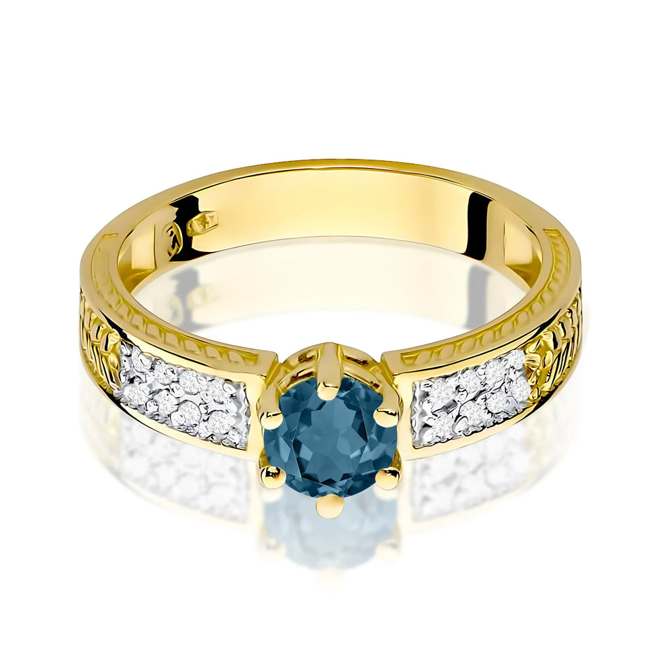Gold Ring with 0.50ct Topaz London Blue and 0.08ct Diamonds