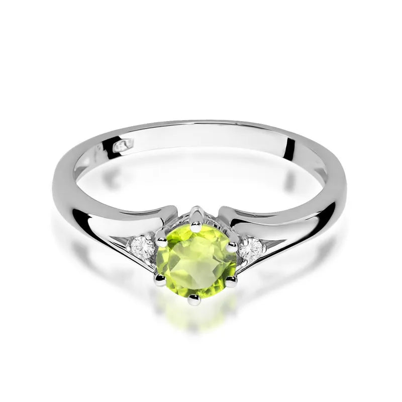 Gold Ring with 0.60ct Olivine and Diamonds