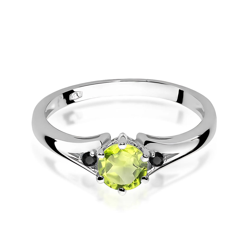 Gold Ring with 0.60ct Olivine and Black Diamonds