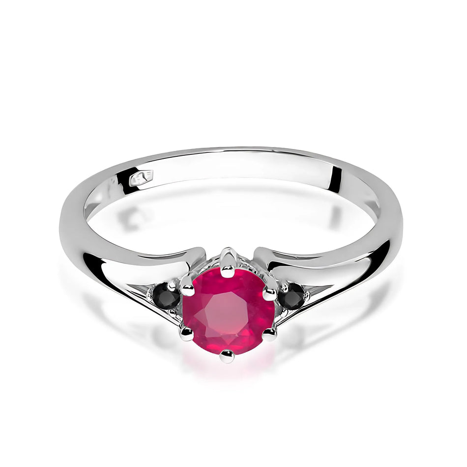 Gold Ring with 0.60ct Ruby and Black Diamonds