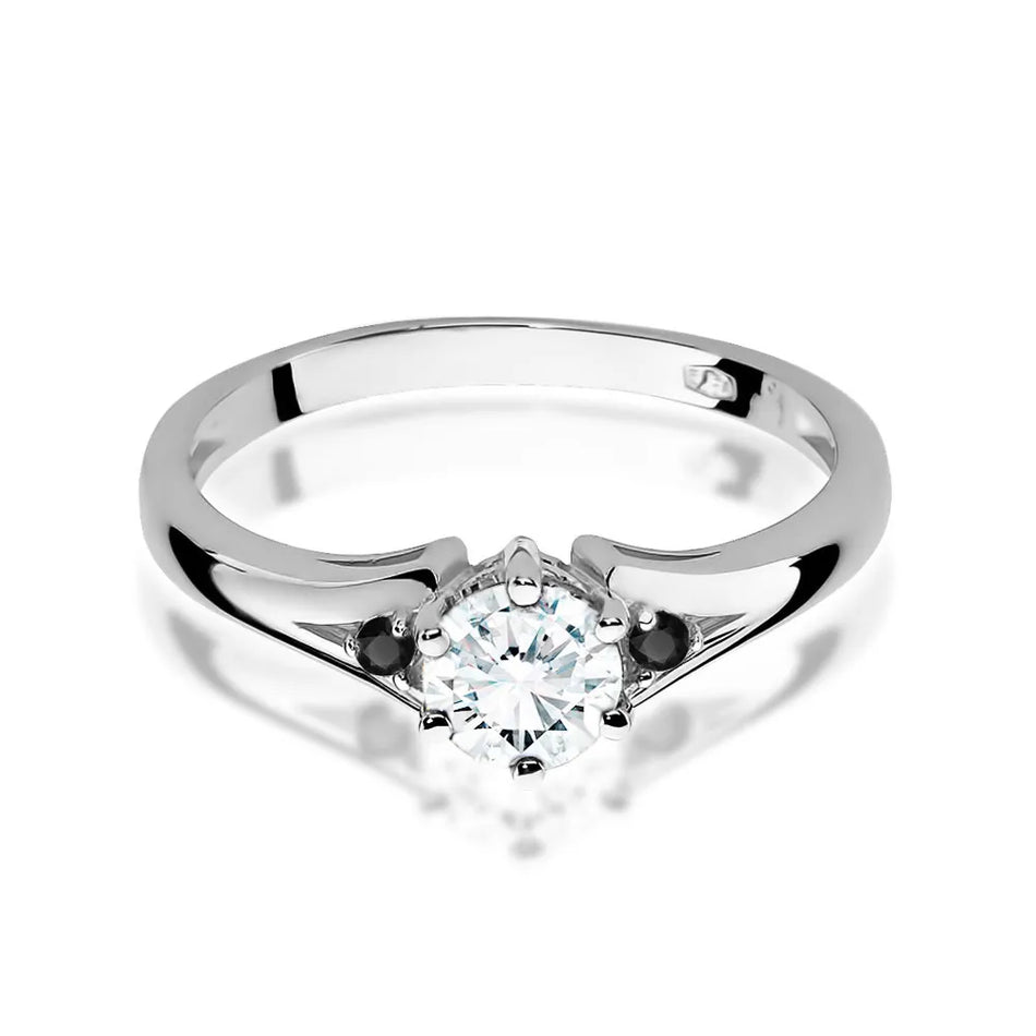 Gold Ring with 0.60ct White sapphire and Black Diamonds