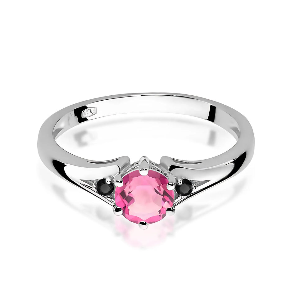 Gold Ring with 0.60ct Pink topaz and Black Diamonds