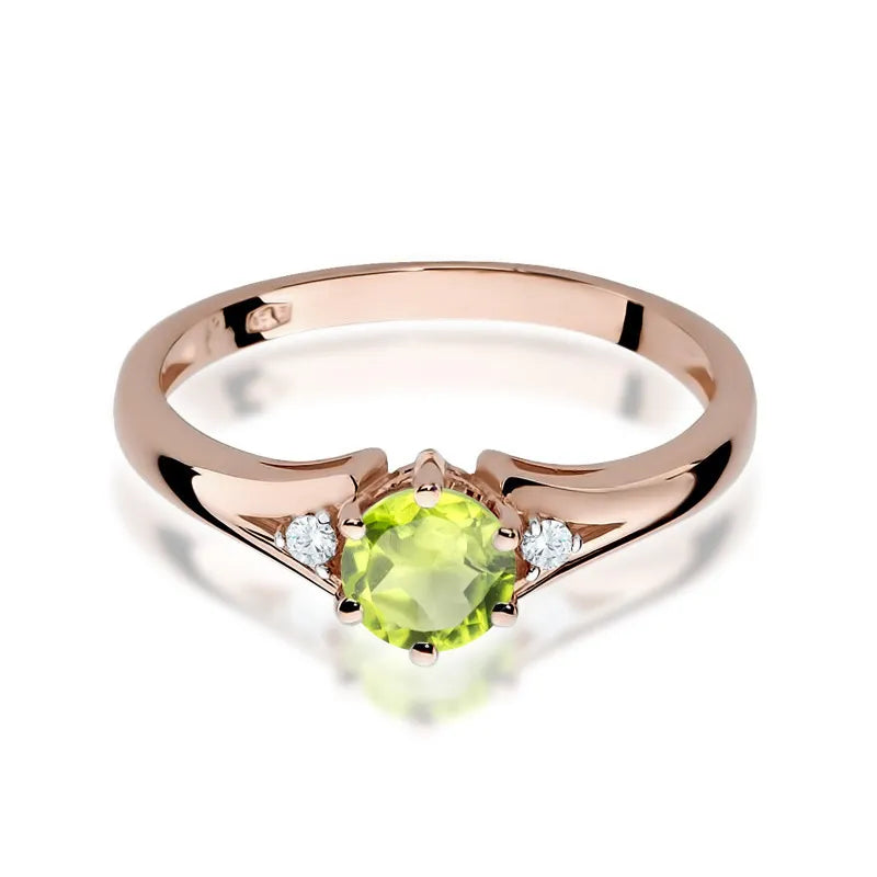 Gold Ring with 0.60ct Olivine and Diamonds