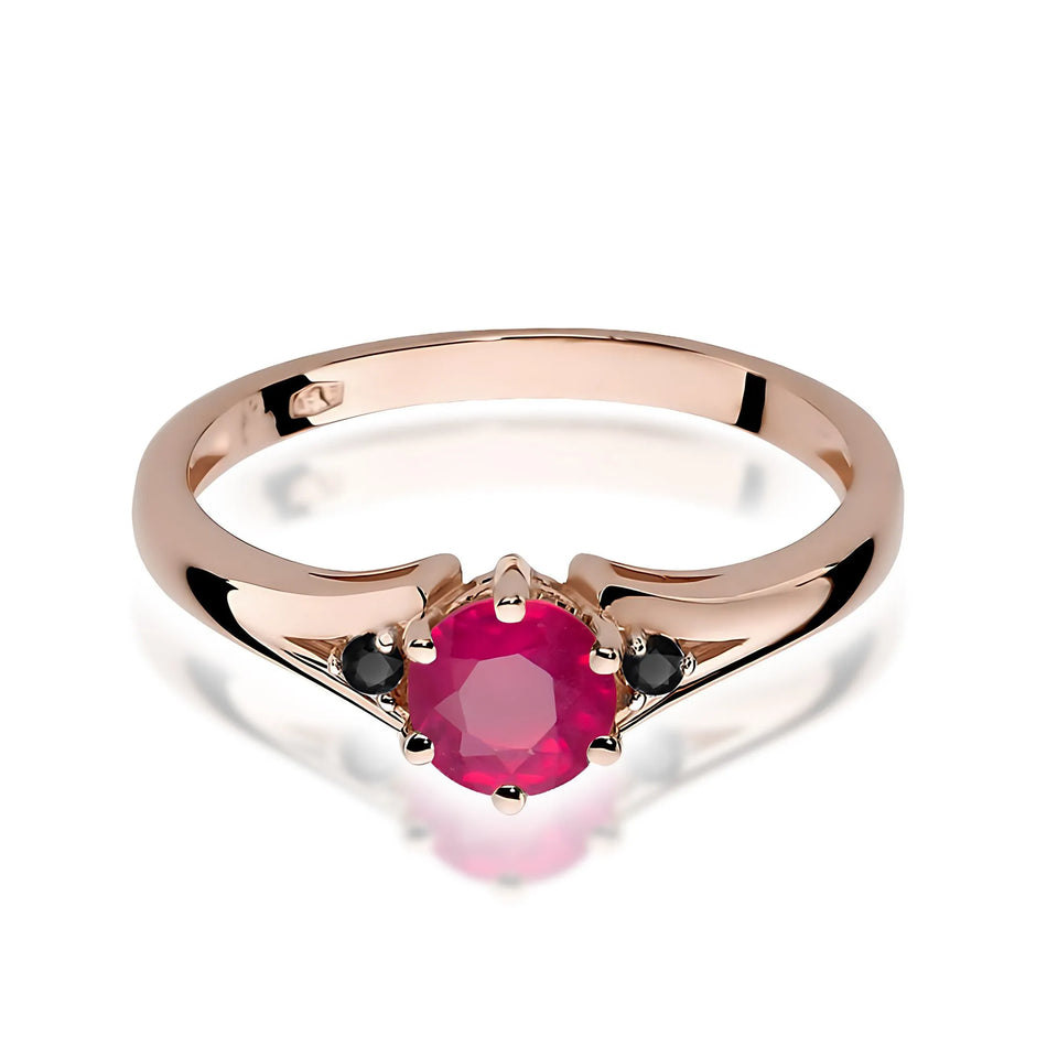 Gold Ring with 0.60ct Ruby and Black Diamonds