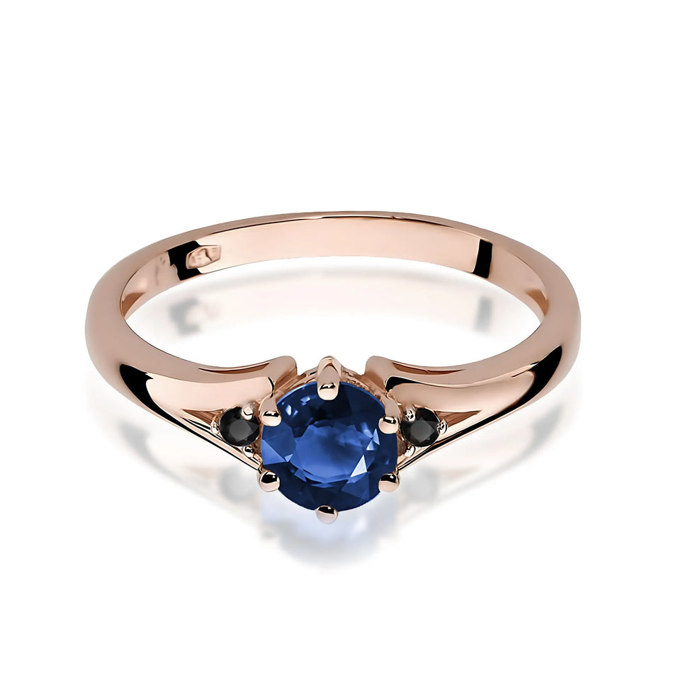 Gold Ring with 0.50ct Sapphire and Black Diamonds