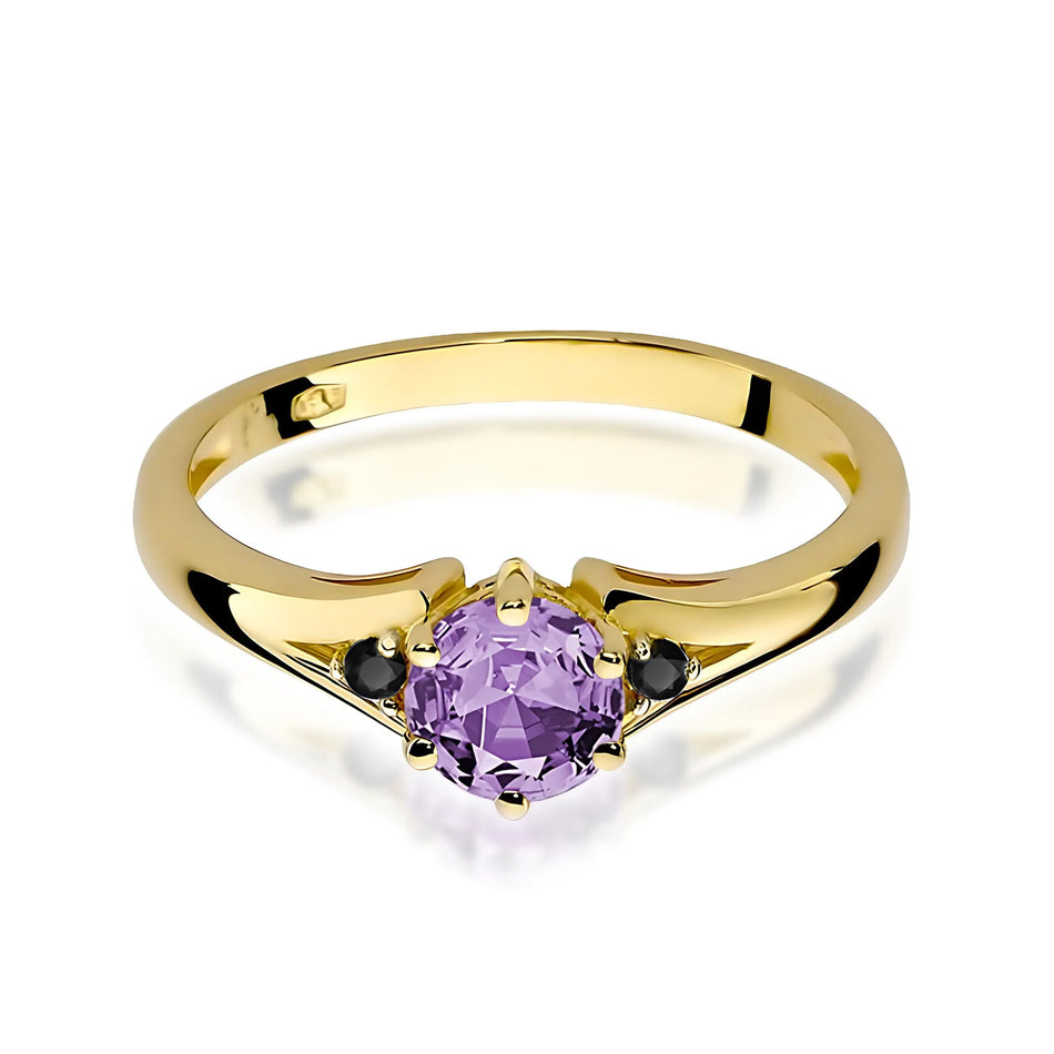 Goldring mit 0,50 ct Amethyst und schwarzen Diamanten