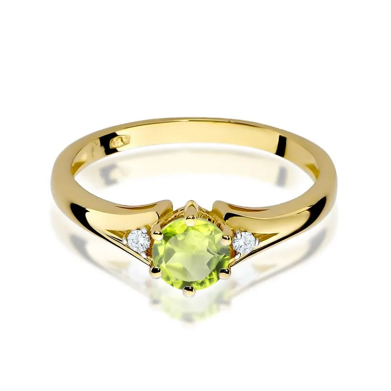 Gold Ring with 0.60ct Olivine and Diamonds
