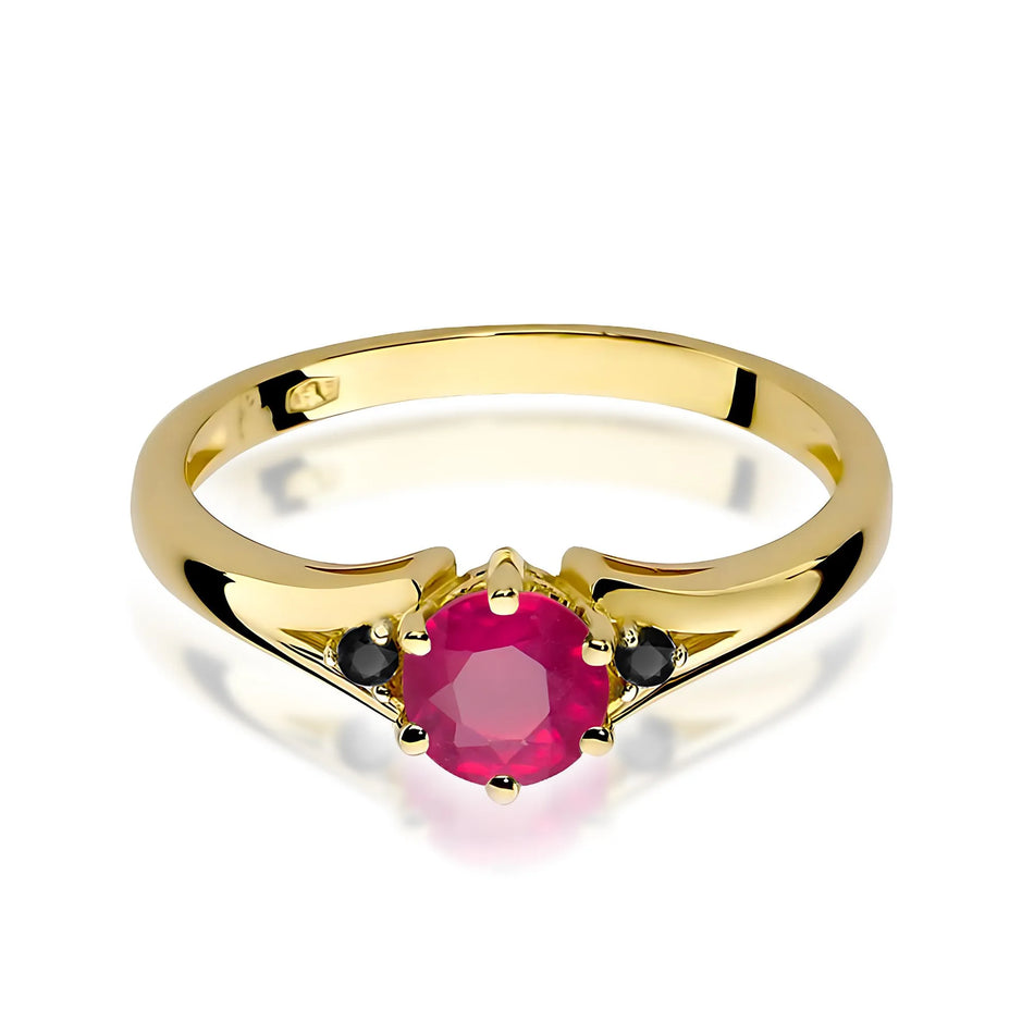 Gold Ring with 0.60ct Ruby and Black Diamonds